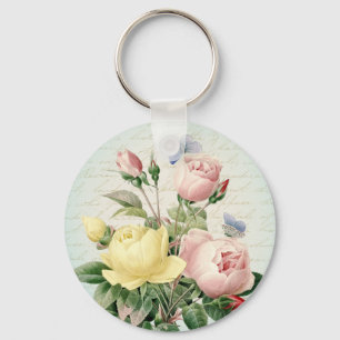 Vintage roses floral feminine keychain