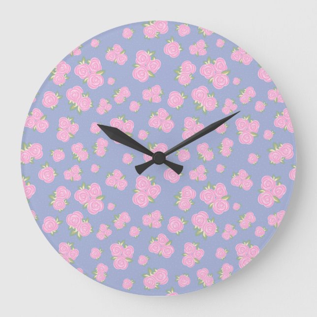 Vintage roses floral pattern large clock (Front)
