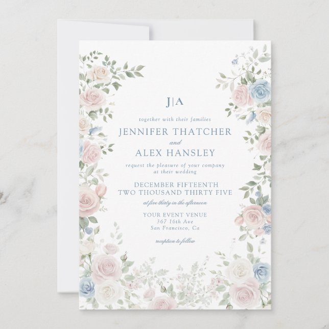 Vintage Roses Floral Wedding Invitation (Front)