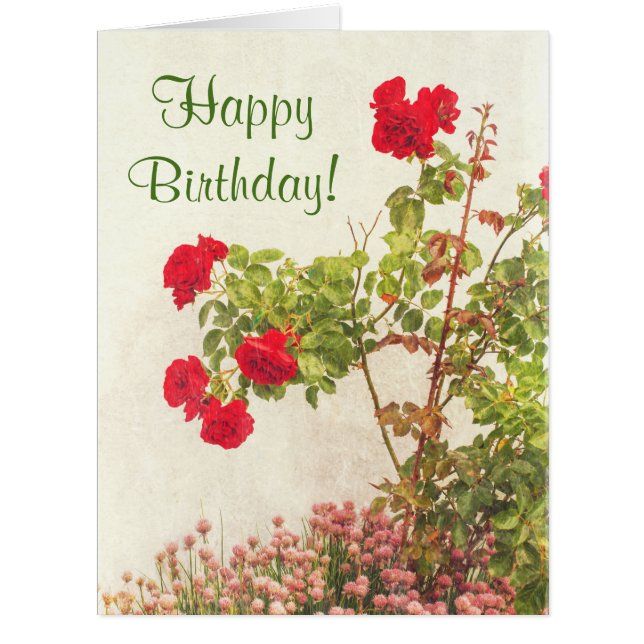 Vintage Roses Flowers Happy Birthday Big Card (Front)