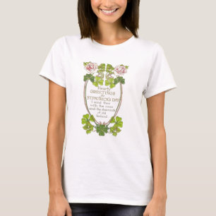 Vintage Roses Four Leaf Clovers St Patrick's Day C T-Shirt