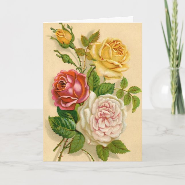 Vintage Roses, German Birthday Card (Front)