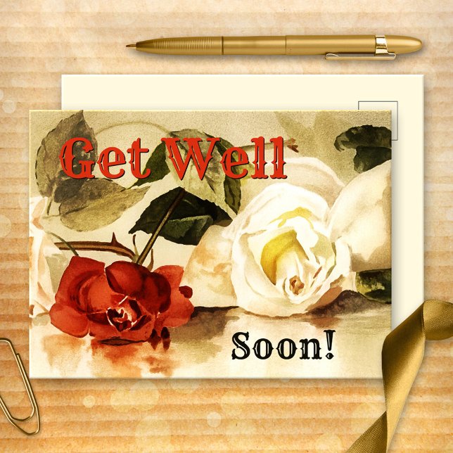 Vintage Roses Get Well Soon Postcard (Creator Uploaded)