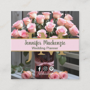 Vintage Roses Gold Pretty Pink Square Business Card