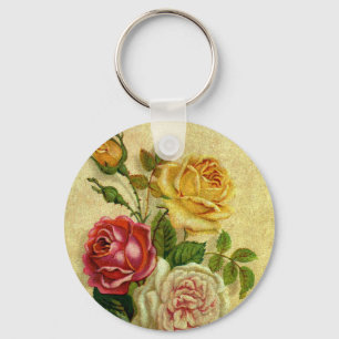 Vintage Roses Grunge Key Ring