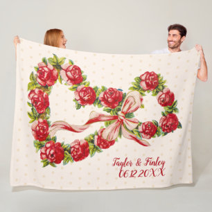 Vintage Roses Hearts Floral Rustic Retro Wedding Fleece Blanket