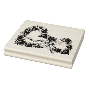 Vintage Roses Hearts Floral Wreath Pretty Wedding Rubber Stamp
