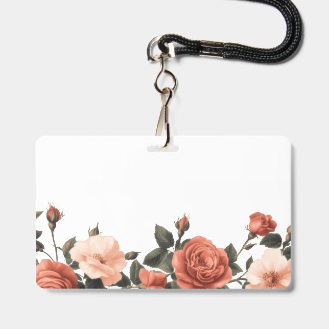 vintage roses ID badge (Back with Lanyard)