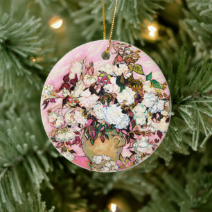 Vintage Roses in a vase, Van Gogh Ceramic Tree Decoration