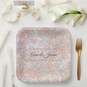 Vintage roses in cream  - floral, personalised     paper plate