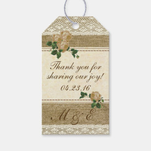 Vintage Roses Lace and Burlap Wedding Favour Gift Tags