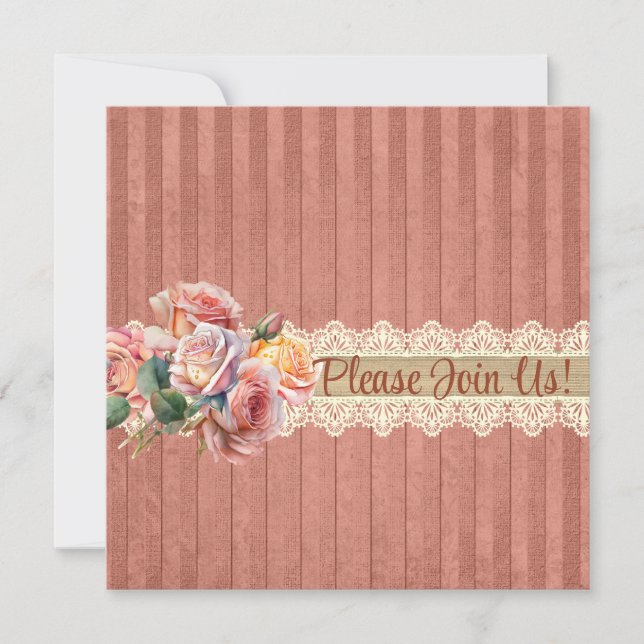 Vintage Roses Lace Shower  Invitation (Front)