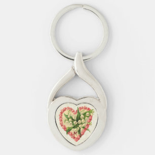 Vintage Roses & Lily-of-the-Valley Custom Monogram Key Ring