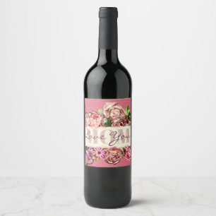 Vintage Roses Love You Mum Custom Mother's Day Wine Label
