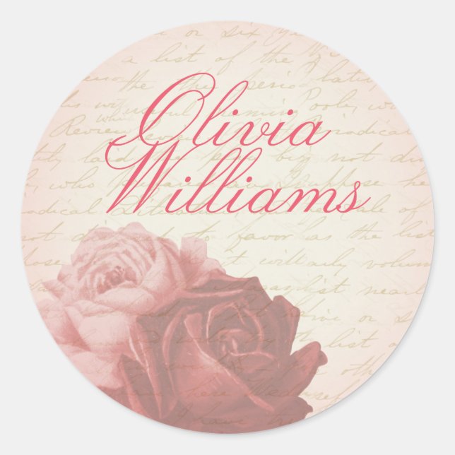 Vintage roses monogram / name floral sticker (Front)