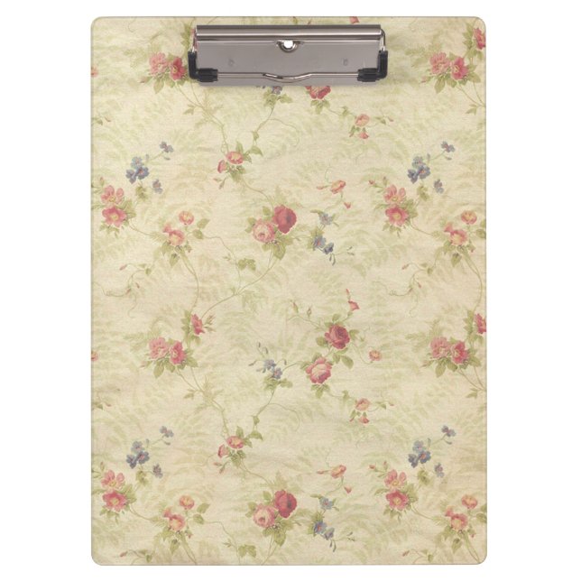 Vintage Roses old distressed fabric pattern Clipboard (Front)