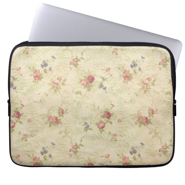 Vintage Roses old distressed fabric pattern Laptop Sleeve (Front)