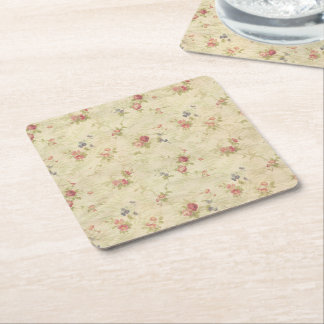Vintage Roses old distressed fabric pattern Square Paper Coaster