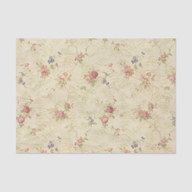 Vintage Roses old distressed fabric pattern Tissue Paper (Front)