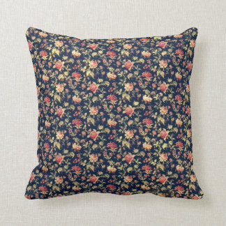 Vintage Roses On A Blue Field Throw Pillow