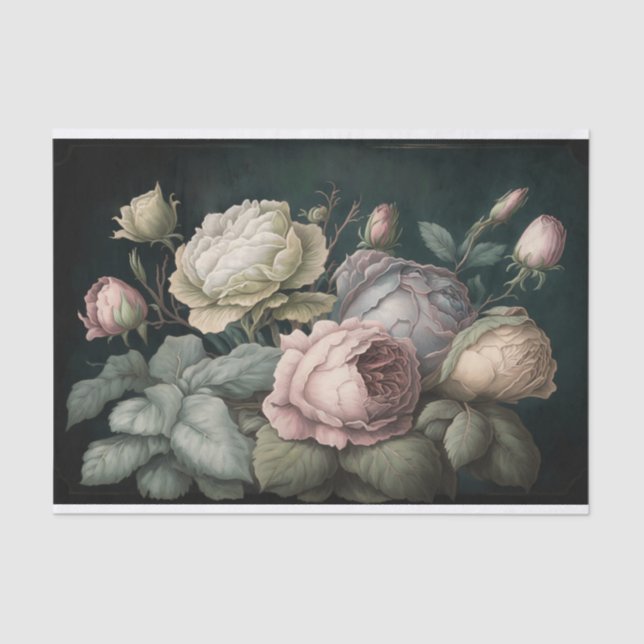 Vintage Roses on a dark background Tissue Paper (Front)