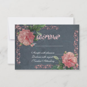 Vintage roses on chalkboard RSVP card