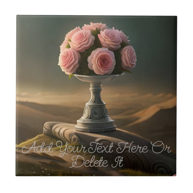 Vintage Roses on Dark Cloudy Mountain Background Tile (Front)