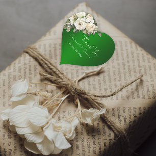 Vintage Roses on Emerald Boho Wedding Heart Sticker