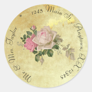 Vintage Roses on Gold Customised Classic Round Sticker