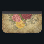 Vintage Roses on Gold Damask Samsung S4 Wallet Case<br><div class="desc">Elegant red,  pink and yellow roses with engraved swirls on a richly detailed gold damask background.</div>