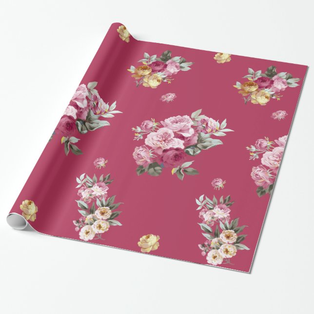 Vintage Roses on Pink Wrapping Paper (Unrolled)