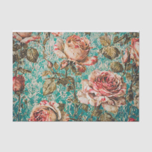Vintage Roses on Teal Tissue Paper