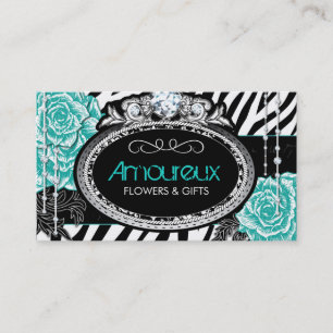 Vintage Roses on Zebra Business Cards