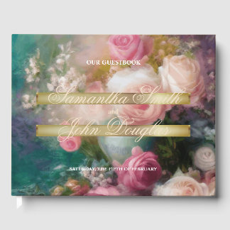 Vintage Roses Painted In Old Dutch Style Guest Book