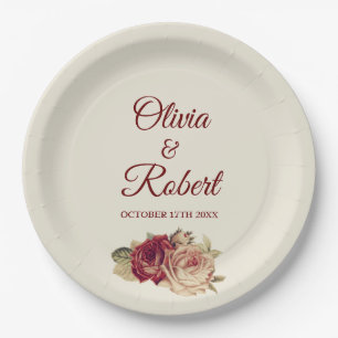 Vintage Roses Paper Plate