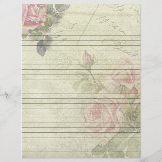 Vintage Roses Parchment (Look) Lined Recipe Insert (Front)