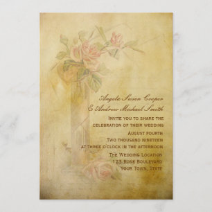 Vintage Roses Parchment Wedding Invitation