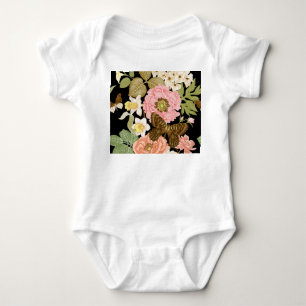 Vintage Roses Peonies: Black Floral Pattern Baby Bodysuit