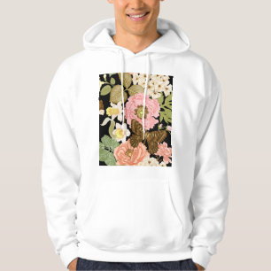 Vintage Roses Peonies: Black Floral Pattern Hoodie