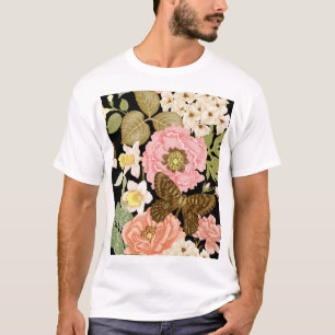 Vintage Roses Peonies: Black Floral Pattern T-Shirt