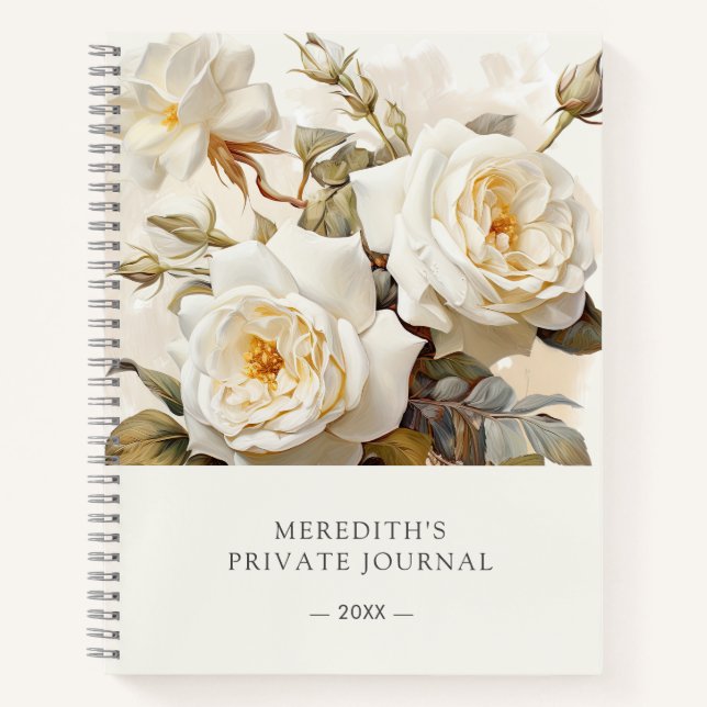 Vintage Roses Personalised Antique White Floral Notebook (Front)