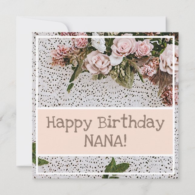 Vintage Roses Pink Bouquet Crochet Lovely Birthday Card (Front)