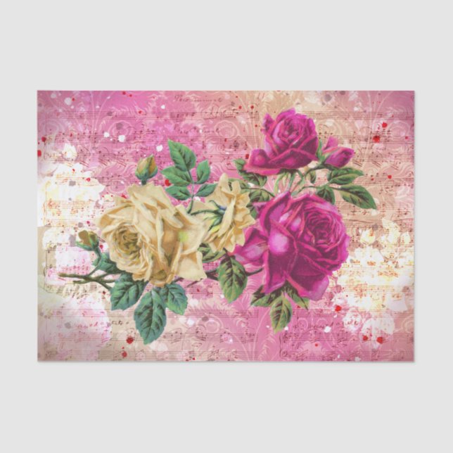 Vintage Roses Pink Cream Decoupage Tissue Paper (Front)