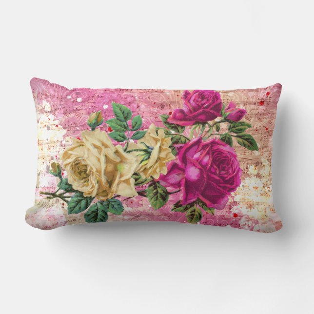 Vintage Roses Pink Cream Lumbar Cushion (Front)