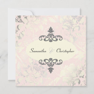 Vintage Roses + Pink/Faux Silver/Grey invitations