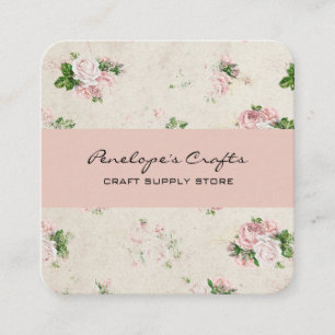 Vintage Roses Pink Floral Square Business Card