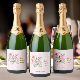 Vintage Roses Pretty Personalise Sparkling Wine Label
