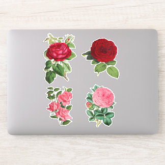 Vintage Roses red and pink 4 piece sticker set