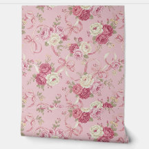 Vintage Roses & Ribbon Bows on Blush Pink Design