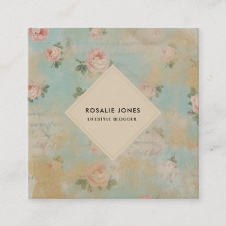 Vintage Roses Shabby Chic Floral Square Business Card